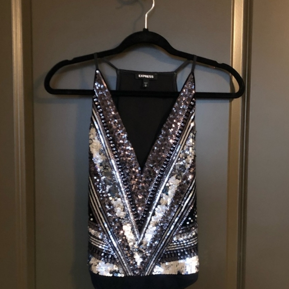 Black velvet and sequin deep v bodysuit